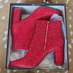 Betsey Johnson Sparkling bedazzled rhinestone  Red Ankle Booties